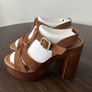 Vtg Y2K Steve Madden Suede Leather Straps Chunky Platform Sandals Size 9-ITALY